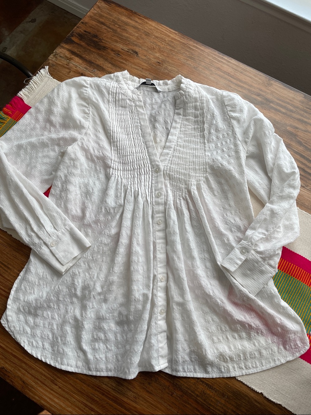 The Nines by HATCH White Pintuck Button-Front Blouse. Prairie Style 🤍